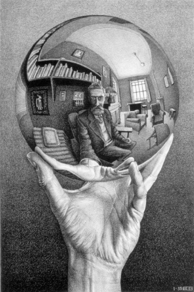 M.C. Escher -- Hand with Reflecting Sphere - 1935 - www.mcescher.com