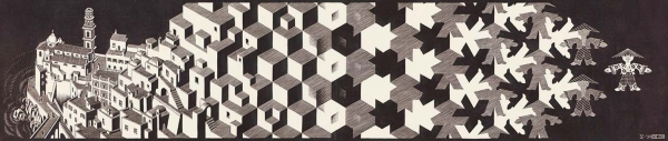M.C. Escher -- Metamorphosis I - 1937 - www.mcescher.com