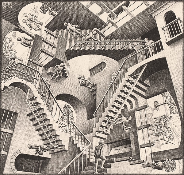 M.C. Escher -- Relativity - 1953 - www.mcescher.com