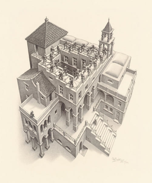 M.C. Escher -- Ascending and descending - 1960 - www.mcescher.com
