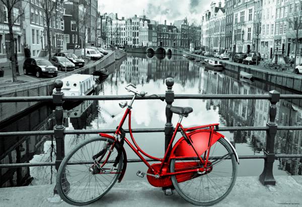 Bicicleta Roja Ámsterdam –Educa 1000 piezas con fondo gris azulado