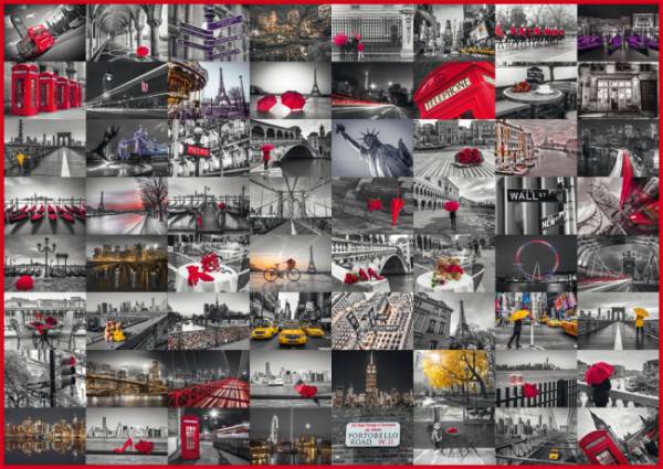 puzle de 1000 piezas de la marca Schmidt donde vemos representadas muchas ciudades del mundo.