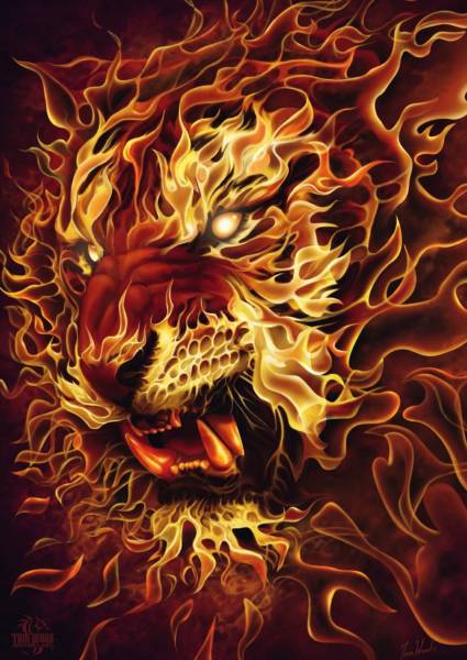 León en rojo fuego - Puzle