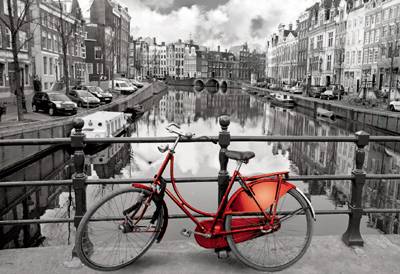 Bicicleta Roja Ámsterdam –Educa 1000 piezas con fondo gris