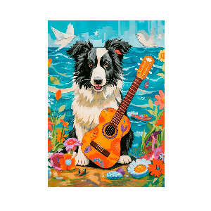 Border Collie con guitarra