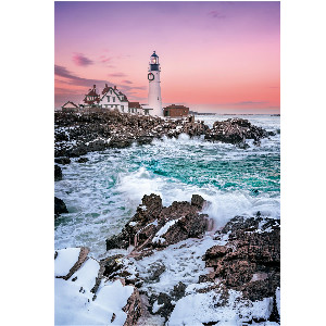 Faro nevado en Porland Head