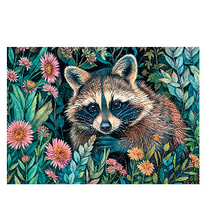 Mapache entre flores