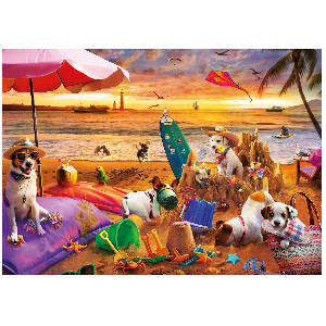 Perros jugando en la playa