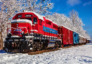 Tren rojo en la nieve