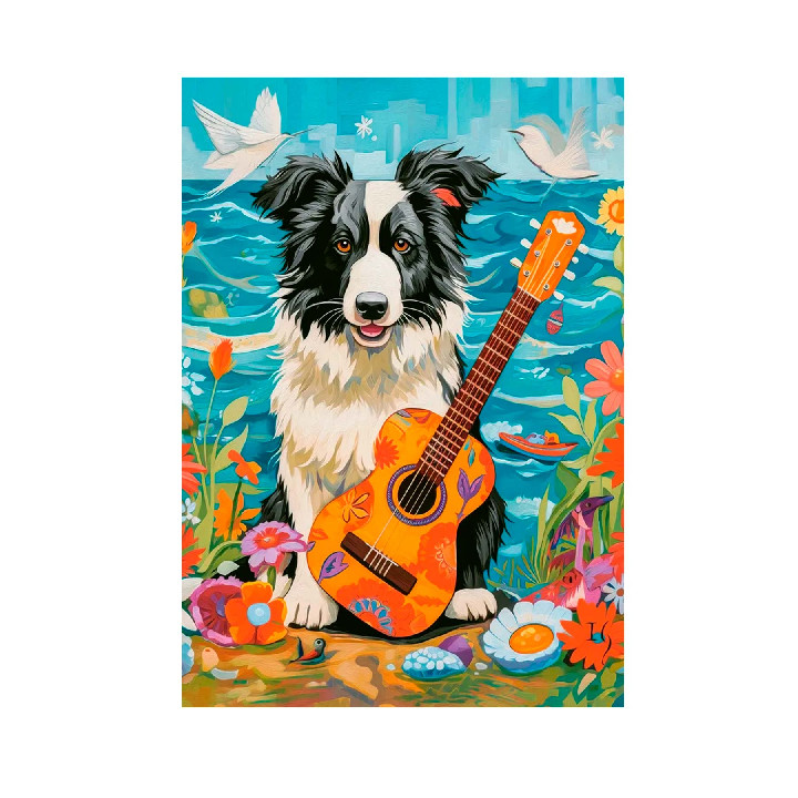 Border Collie con guitarra