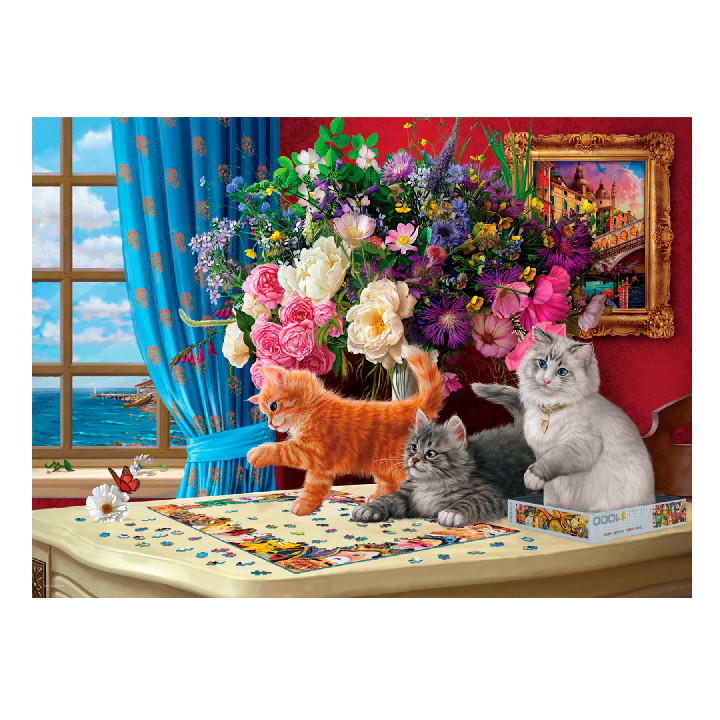 Gatos haciendo un puzle