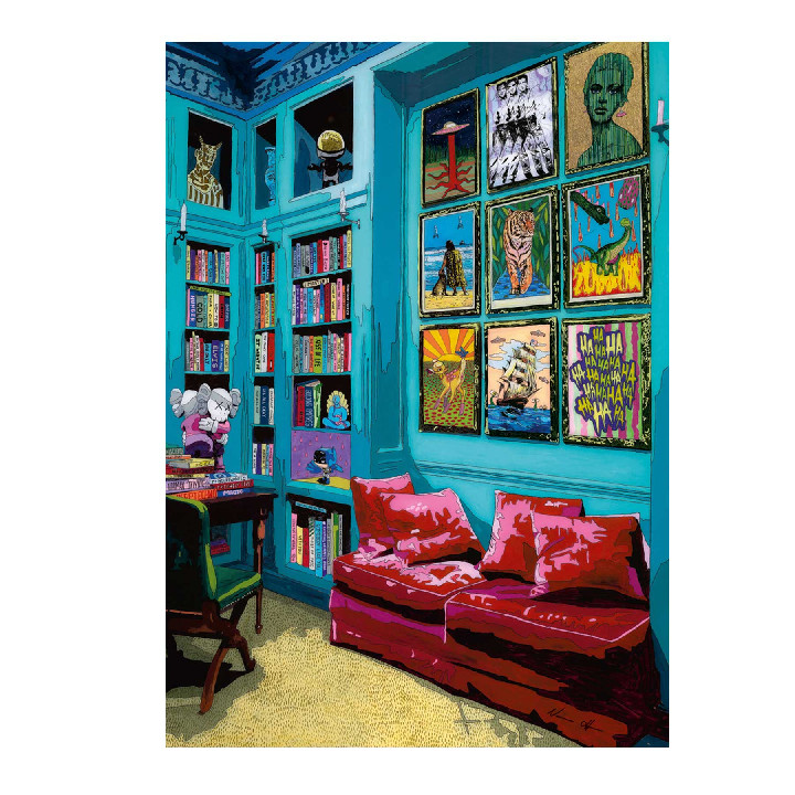 Habitación con sofa rojo