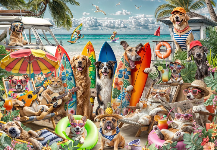 Perros y gatos en la playa