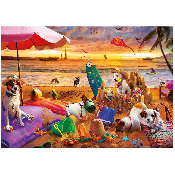 Perros jugando en la playa